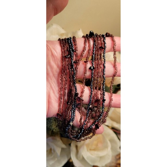 Vintage Deep Purple Amethyst Chip & Seed Bead Choker Multi Strand Necklace - Picture 8 of 8